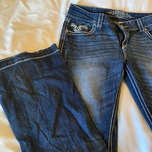 Really cute low rise boot cut denim jeans